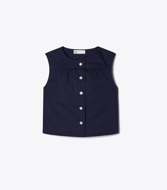 Blusa de popelín de algodón con botones Blusa de popelín de algodón con botones