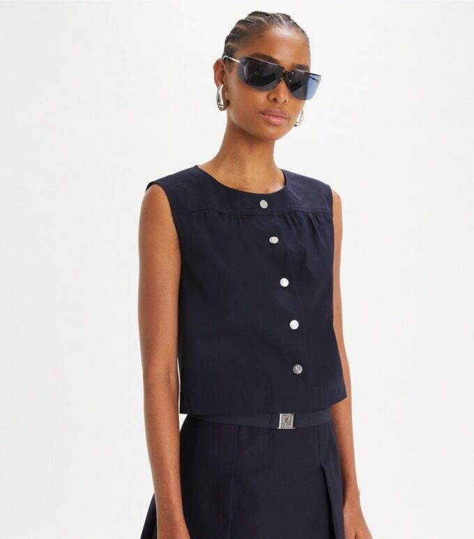 Blusa de popelín de algodón con botones Blusa de popelín de algodón con botones