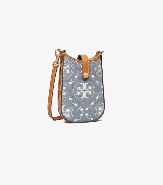 Bolso bandolera para teléfono de denim con T Monogram