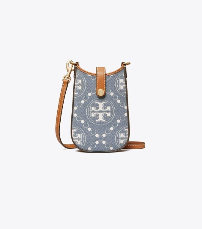 Bolso bandolera para teléfono de denim con T Monogram