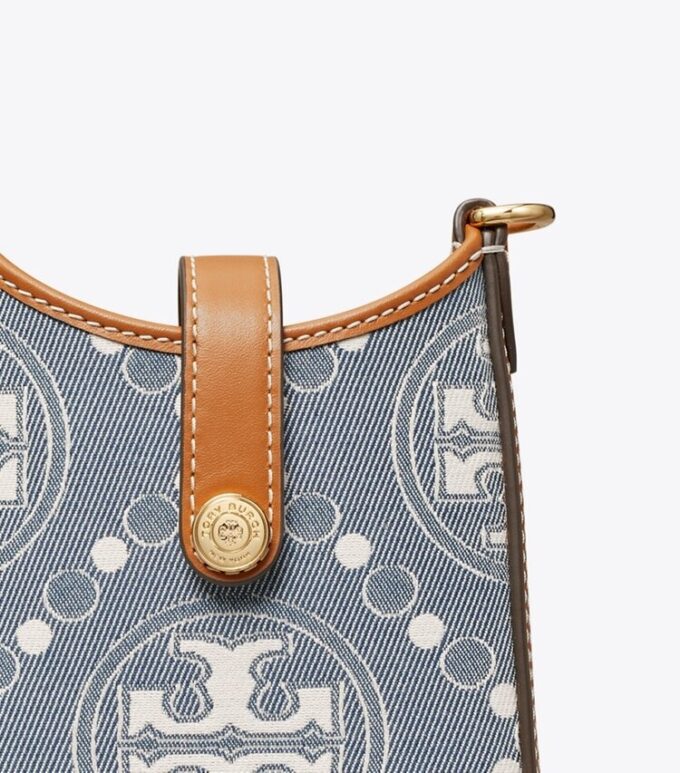Bolso bandolera para teléfono de denim con T Monogram