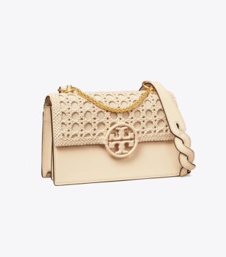 Bolso bandolera pequeño con solapa y tejido de mimbre Miller