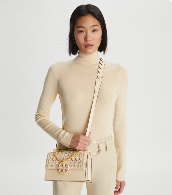 Bolso bandolera pequeño con solapa y tejido de mimbre Miller
