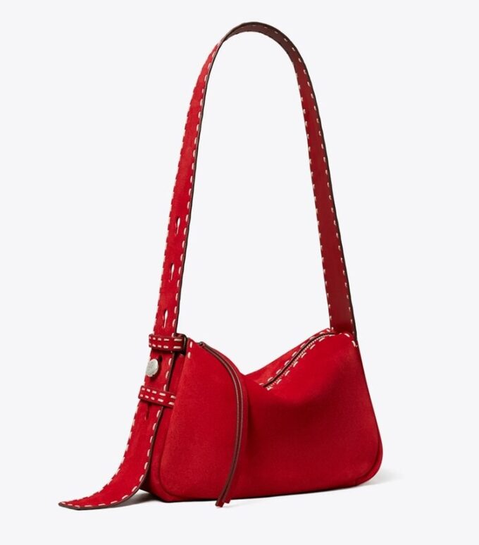 Bolso bandolera pequeño Romy de gamuza con costuras decorativas Bolso bandolera pequeño Romy de gamuza con costuras decorativas