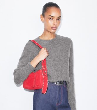 Bolso bandolera pequeño Romy de gamuza con costuras decorativas
