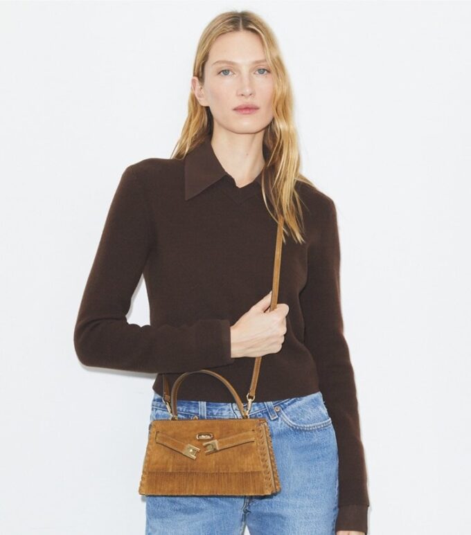 Bolso con asa superior y flecos de ante Mini Lee Radziwill Bolso con asa superior y flecos de ante Mini Lee Radziwill