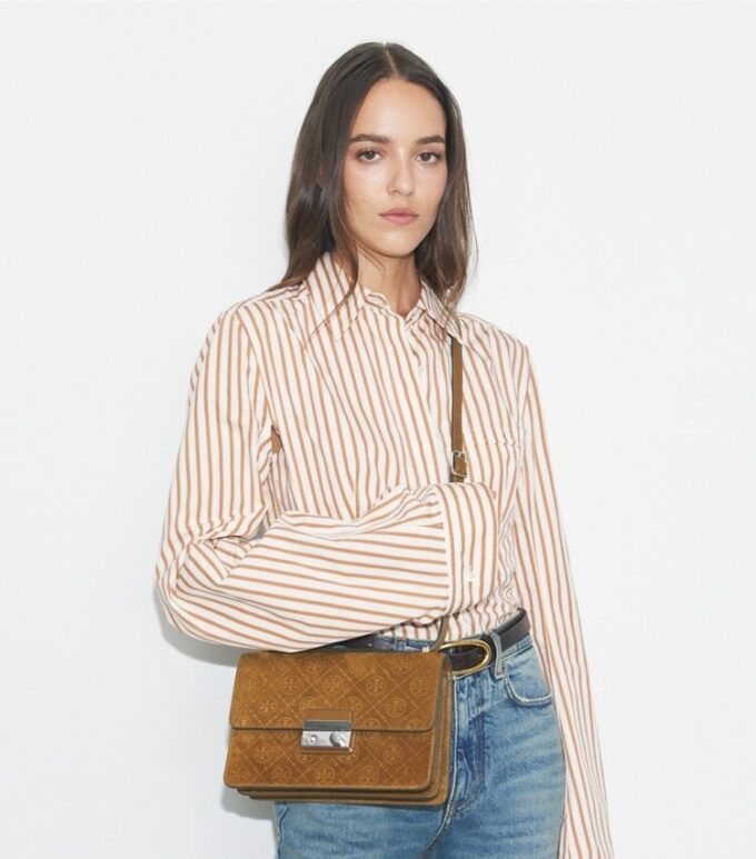 Bolso de hombro de gamuza con T Monogram Bolso de hombro de gamuza con T Monogram