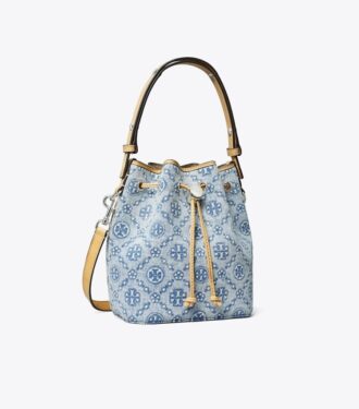 Bolso mini tipo cubo de denim con T Monogram