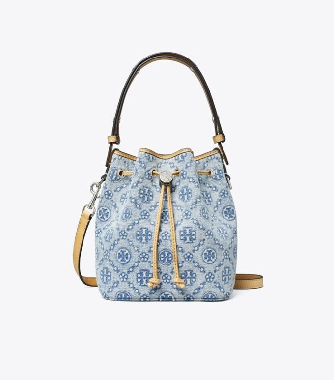 Bolso mini tipo cubo de denim con T Monogram Bolso mini tipo cubo de denim con T Monogram