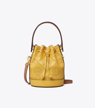 Bolso mini tipo cubo de piel perforada con T Monogram