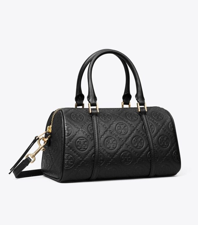 Bolso pequeño tipo barril con T Monogram y textura granulada Bolso pequeño tipo barril con T Monogram y textura granulada