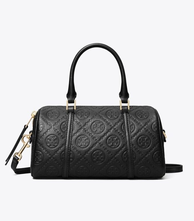 Bolso pequeño tipo barril con T Monogram y textura granulada Bolso pequeño tipo barril con T Monogram y textura granulada