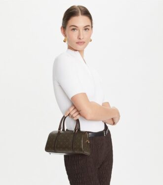 Bolso pequeño tipo barril de lona recubierta con T Monogram
