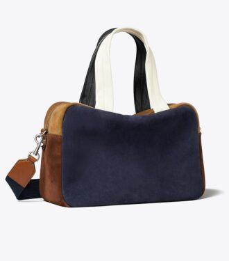 Bolso satchel de ante con bloques de color