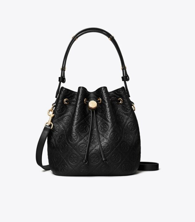 Bolso tipo cubo con monograma T Monogram y textura granulada Bolso tipo cubo con monograma T Monogram y textura granulada