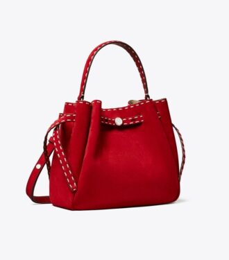 Bolso tipo cubo Romy de gamuza con costuras decorativas