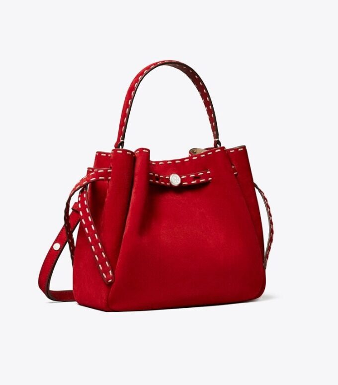 Bolso tipo cubo Romy de gamuza con costuras decorativas Bolso tipo cubo Romy de gamuza con costuras decorativas