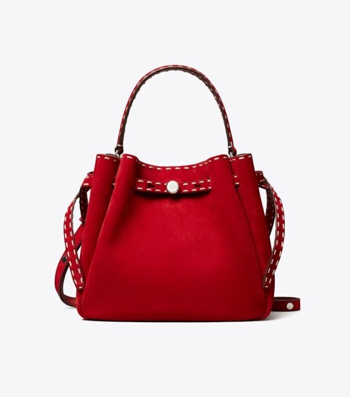 Bolso tipo cubo Romy de gamuza con costuras decorativas Bolso tipo cubo Romy de gamuza con costuras decorativas