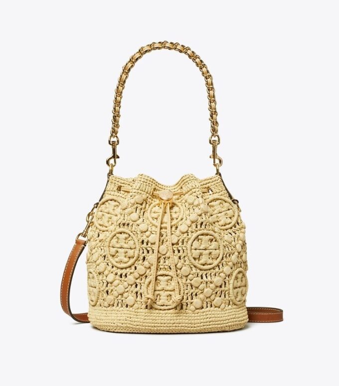 Bolso tipo cubo T Monogram Raffia