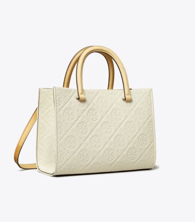 Bolso tote con asa superior y T Monogram en piel granulada Bolso tote con asa superior y T Monogram en piel granulada