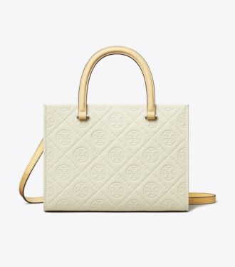 Bolso tote con asa superior y T Monogram en piel granulada