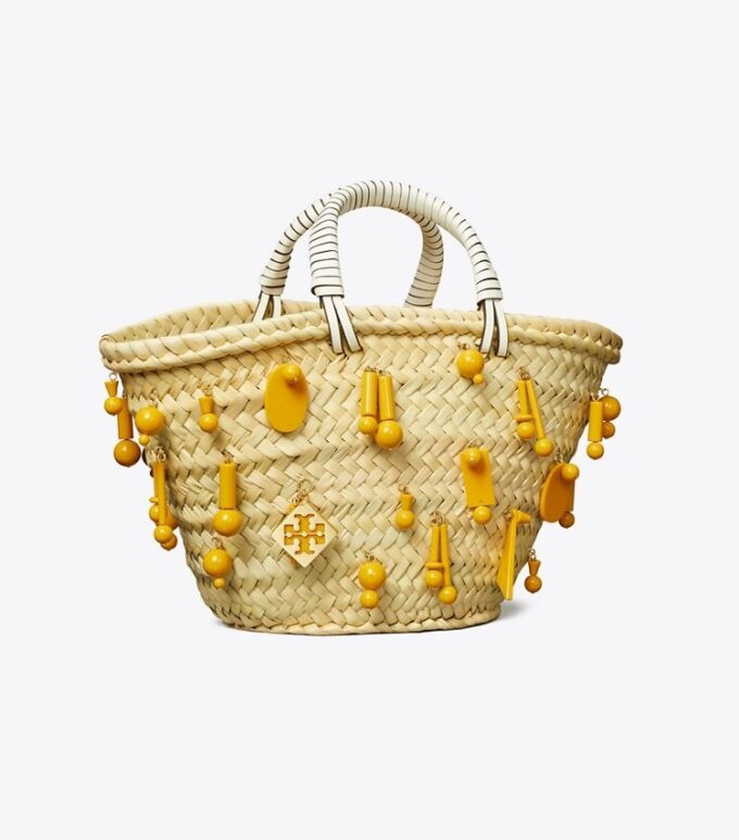Bolso tote pequeño bordado en rafia Bolso tote pequeño bordado en rafia