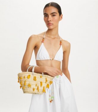Bolso tote pequeño bordado en rafia