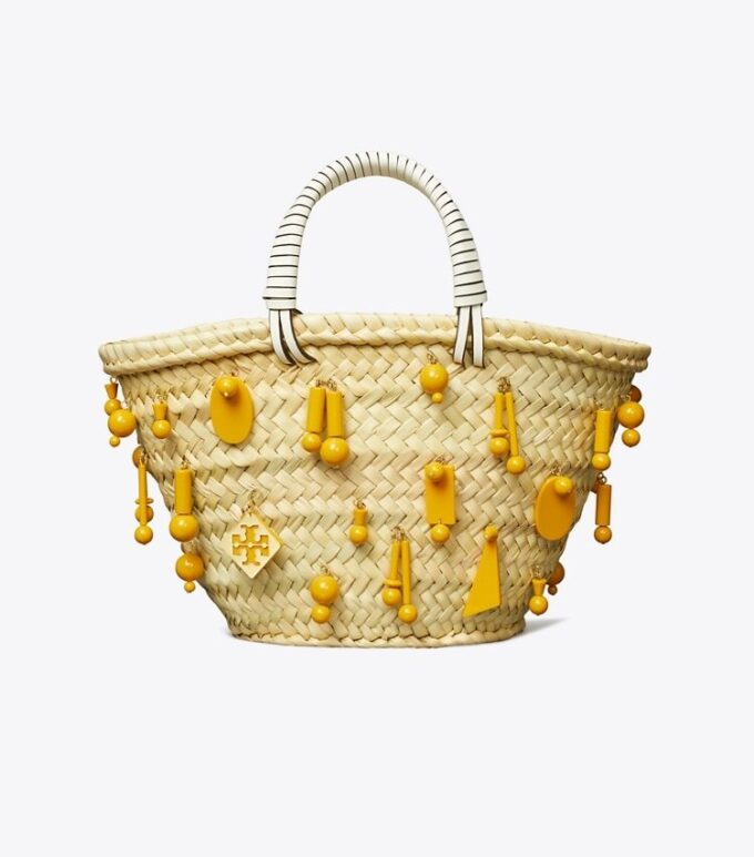 Bolso tote pequeño bordado en rafia Bolso tote pequeño bordado en rafia