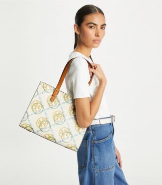 Bolso tote pequeño con T Monogram en relieve en contraste