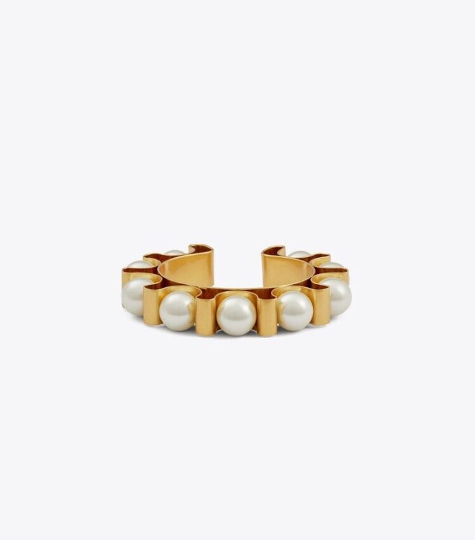 Brazalete acanalado con perlas Brazalete acanalado con perlas