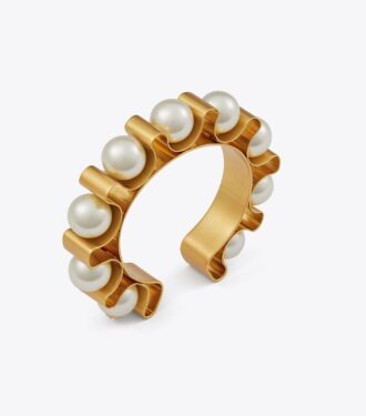 Brazalete acanalado con perlas Brazalete acanalado con perlas