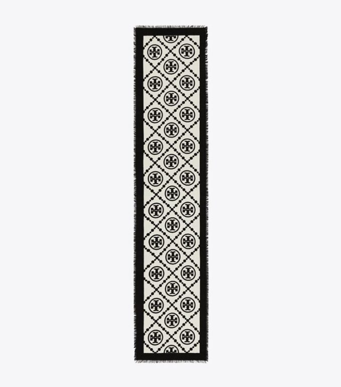 Bufanda rectangular con borde con T Monogram