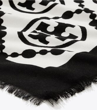 Bufanda rectangular con borde con T Monogram