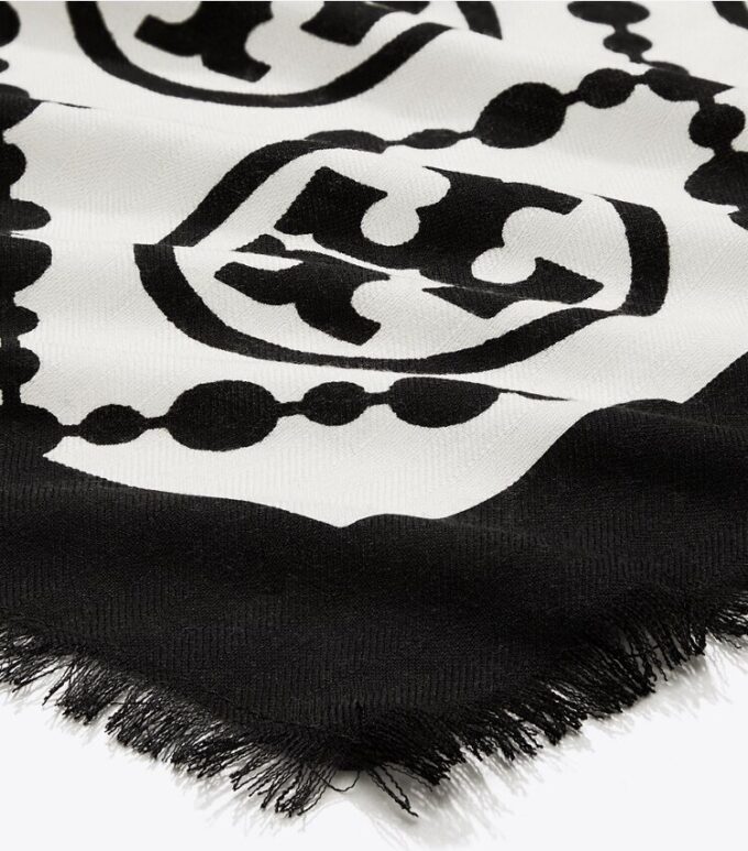 Bufanda rectangular con borde con T Monogram