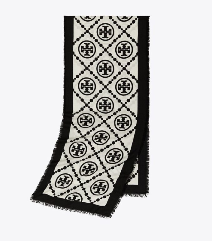 Bufanda rectangular con borde con T Monogram