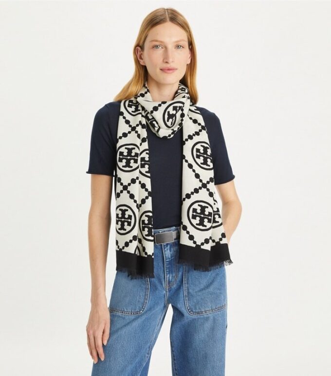 Bufanda rectangular con borde con T Monogram