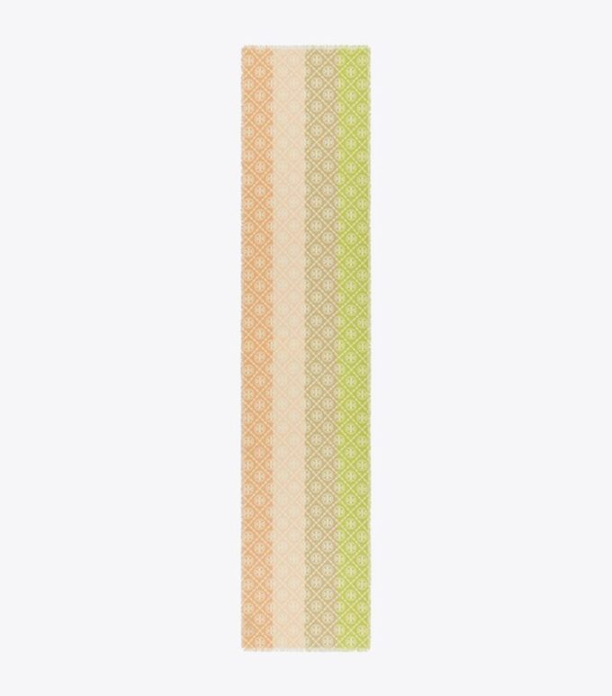 Bufanda rectangular con T Monogram y rayas multicolores