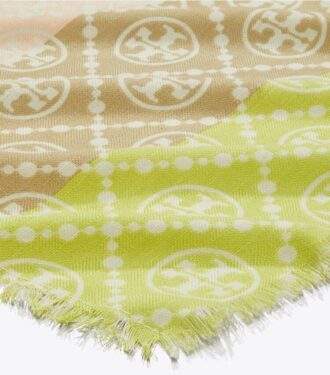 Bufanda rectangular con T Monogram y rayas multicolores