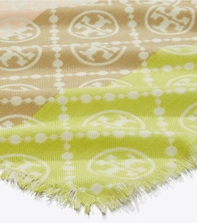 Bufanda rectangular con T Monogram y rayas multicolores