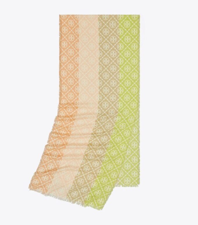 Bufanda rectangular con T Monogram y rayas multicolores