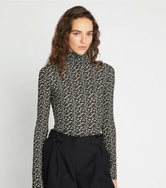 Camisa de cuello alto de jersey estampado