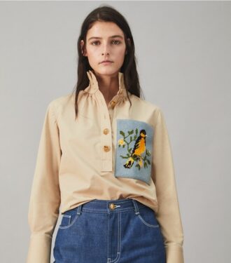Camisa de popelín de algodón con bordado