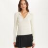 Camiseta Henley de viscosa acanalada Camiseta Henley de viscosa acanalada