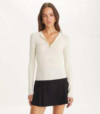 Camiseta Henley de viscosa acanalada
