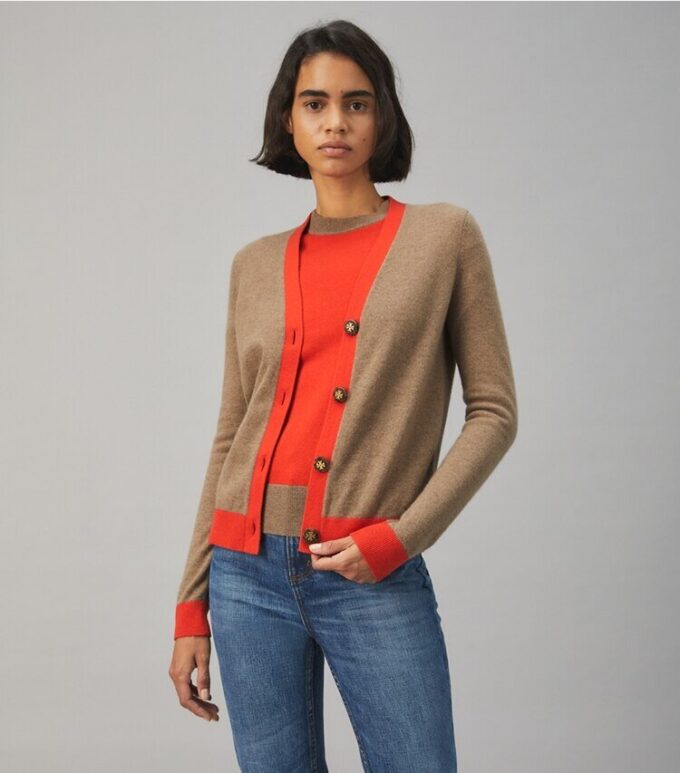 Cardigan de cachemira con bloques de color Cardigan de cachemira con bloques de color
