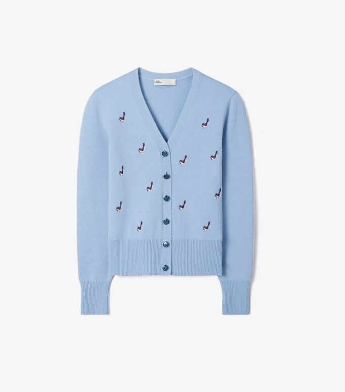 Cardigan de cachemira con bordado de pájaro Cardigan de cachemira con bordado de pájaro