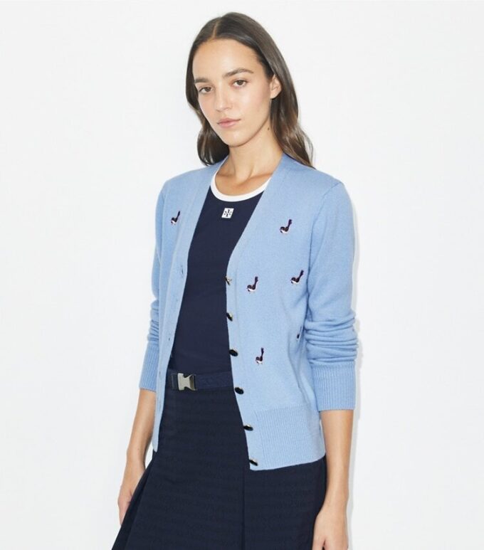 Cardigan de cachemira con bordado de pájaro Cardigan de cachemira con bordado de pájaro