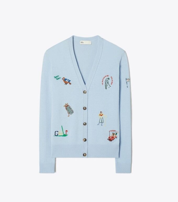 Cardigan de golf bordado de cachemira Cardigan de golf bordado de cachemira