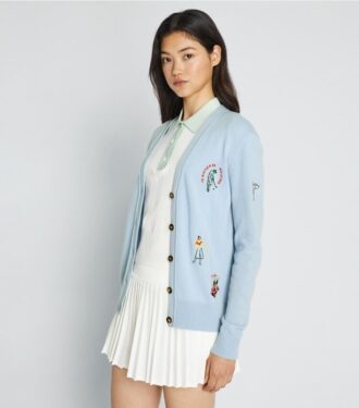 Cardigan de golf bordado de cachemira Cardigan de golf bordado de cachemira