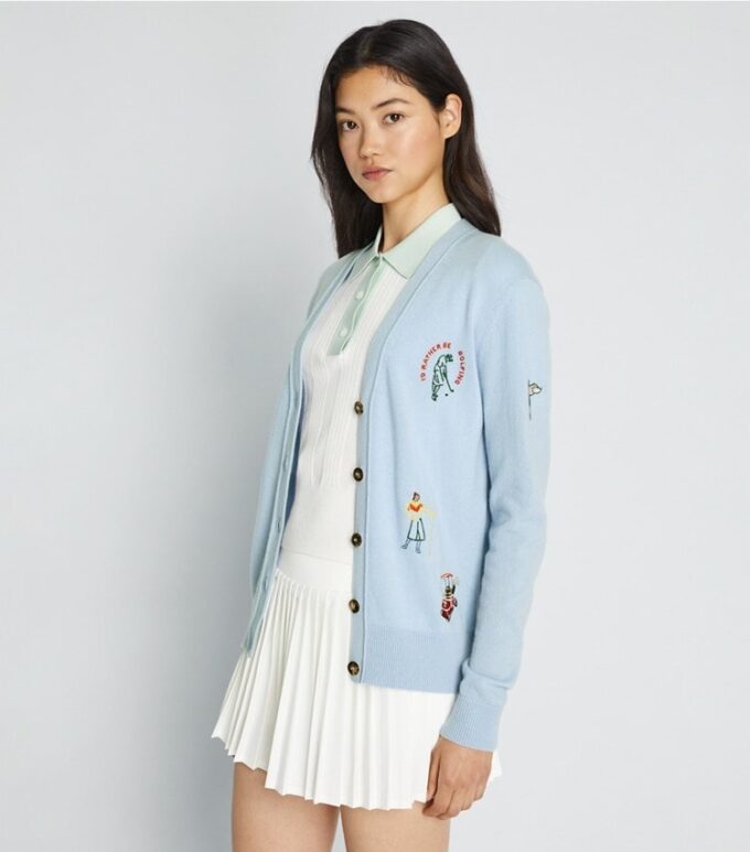 Cardigan de golf bordado de cachemira Cardigan de golf bordado de cachemira